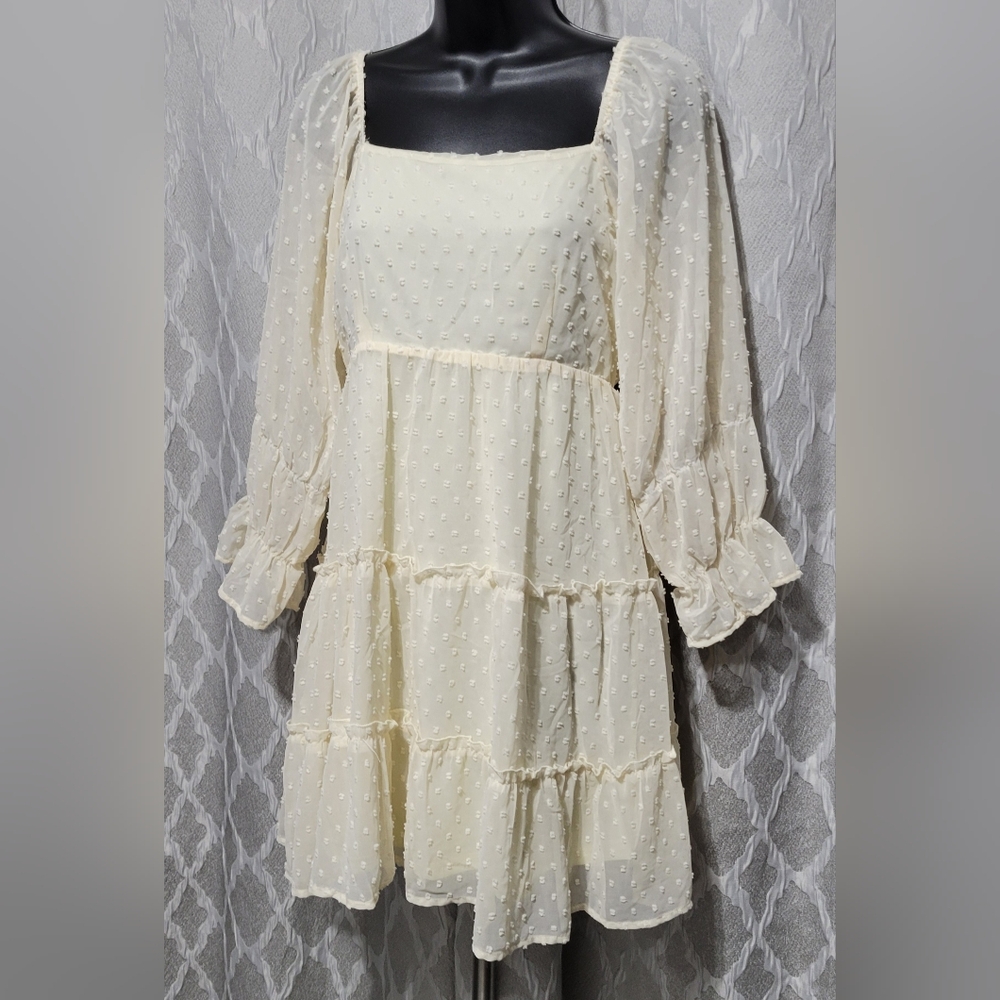 Altar’d State | Square Neckline Tiered Ruffle Dotted Semi-Sheer Dress | Size L